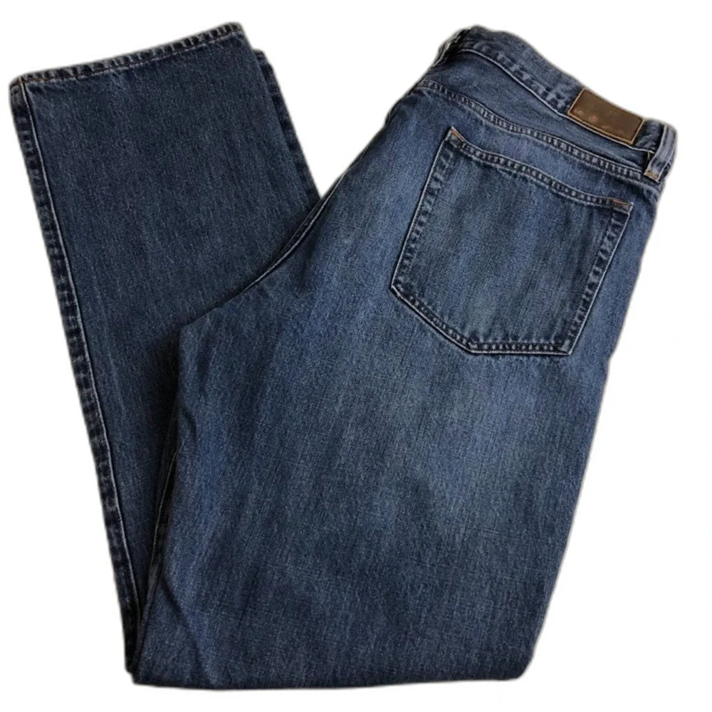 J Crew The Bleecker Men's Denim Blue Jeans 36 x 32 Zip Closure Straight Designer